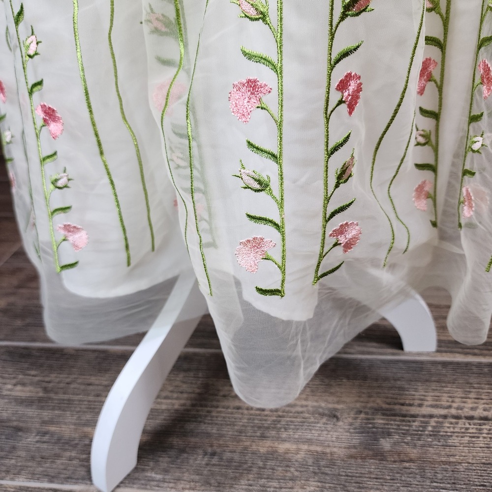 Talbots A-Line Tulle Maxi Skirt Womens 8 Pink Green Floral Embroidered Wedding - Picture 4 of 9
